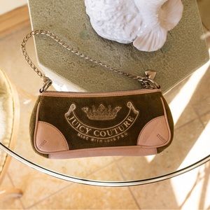 Y2K Vintage OLIVE green & PINK Juicy Couture Baguette Chain Purse